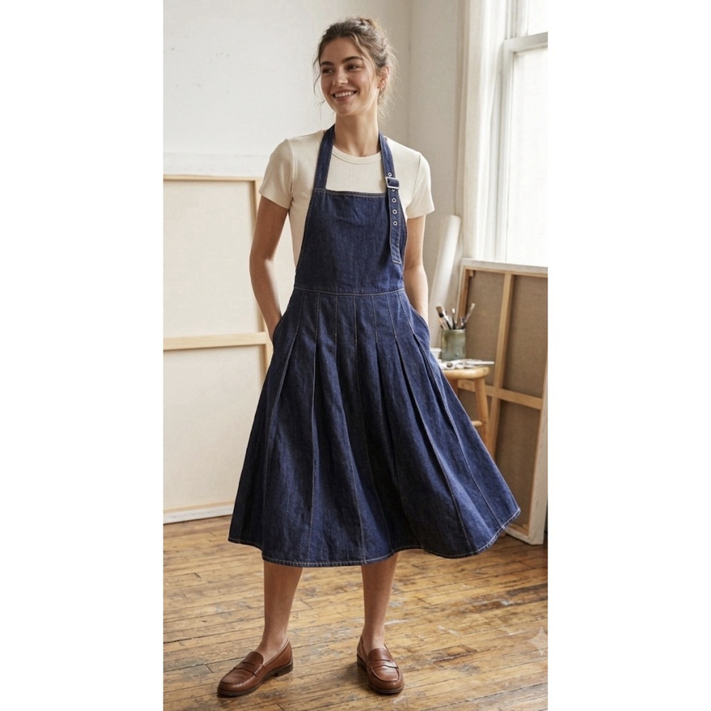 Urban Revivo Overall Pinafore Dress Size 4 Denim Pleated